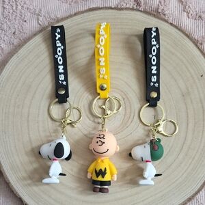Snoopy & Charlie Brown Keychains, Set Of Three, New